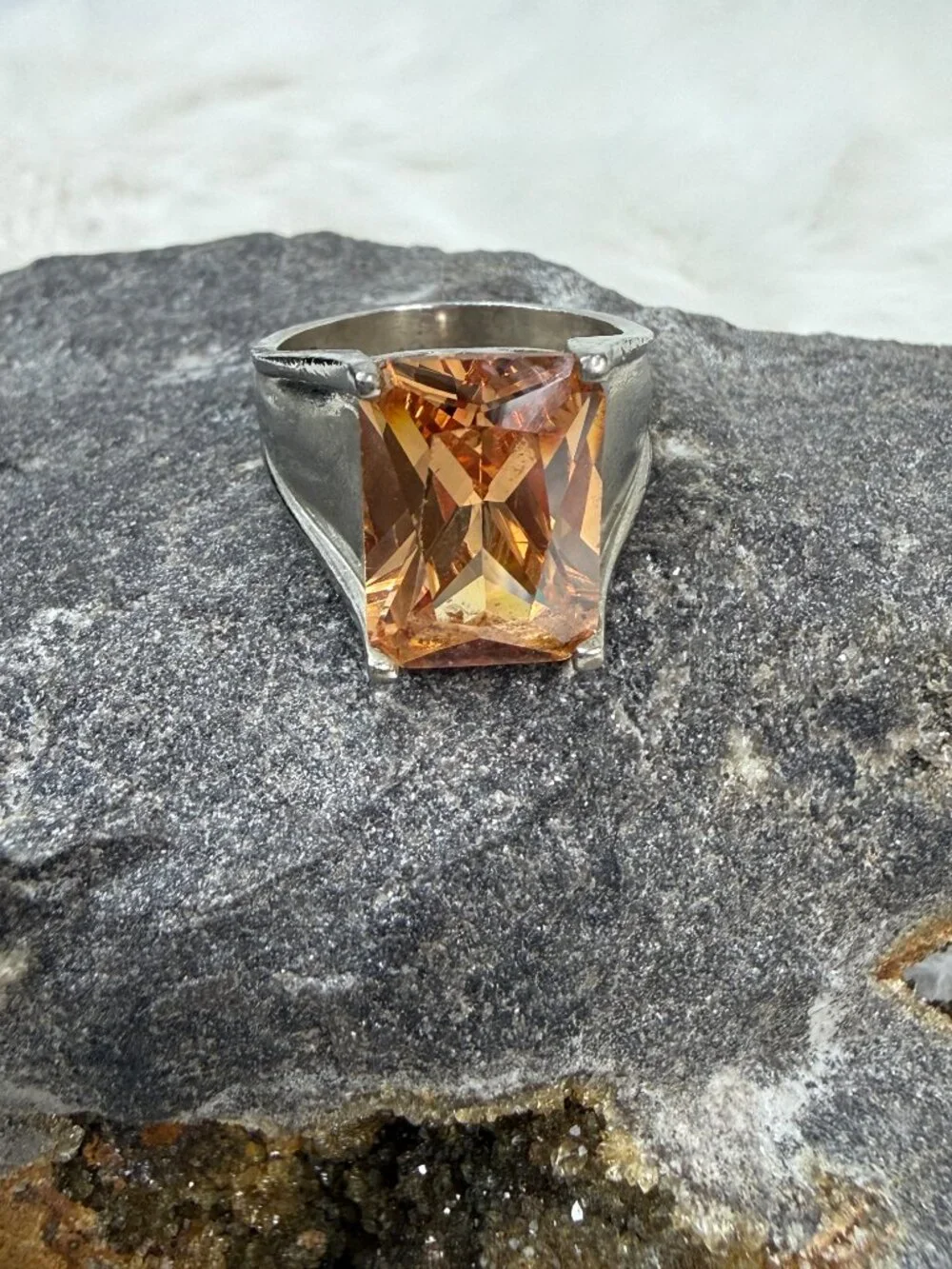 DBJ 925 Orange Stone Sterling Ring  Size 7 7.67g